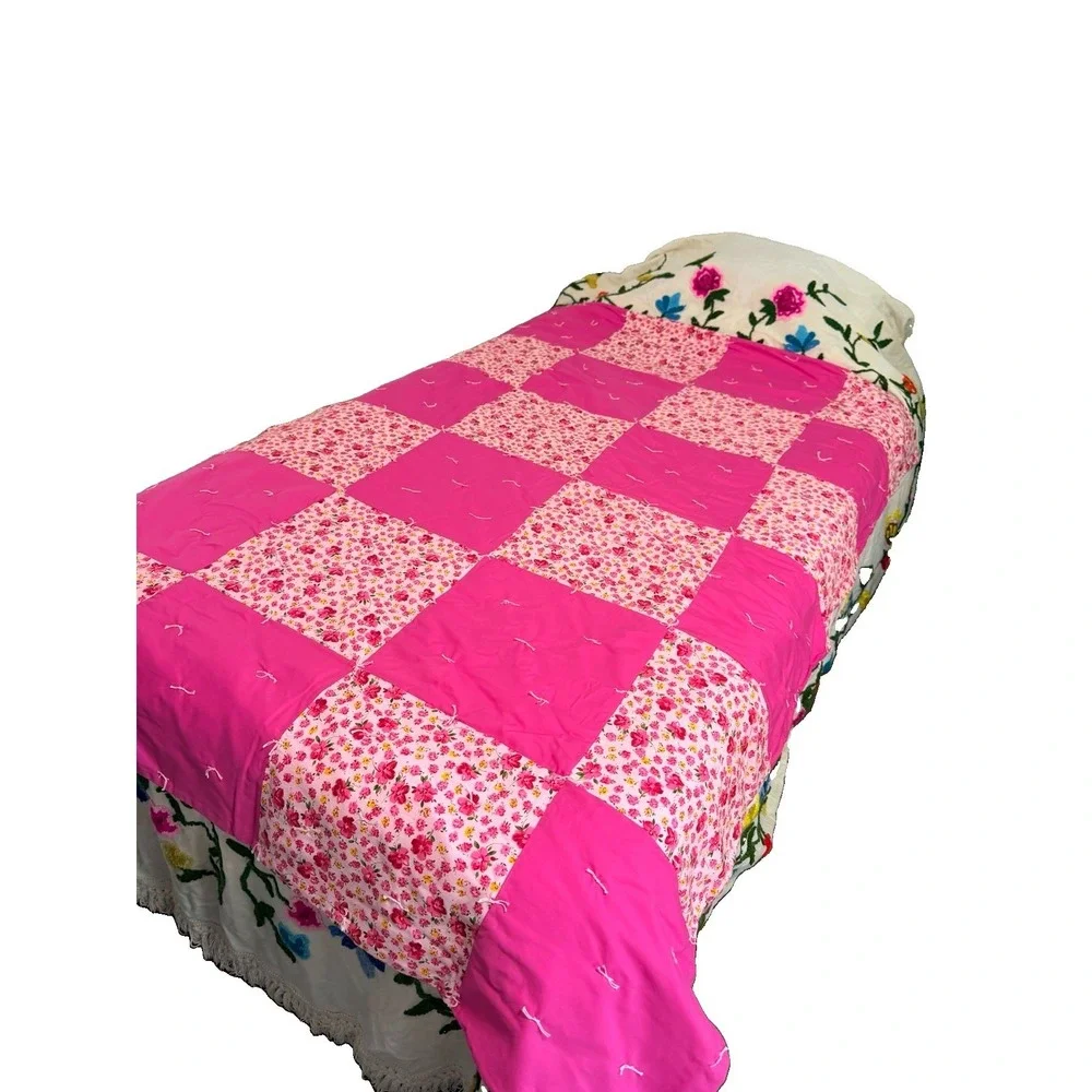 Handmade Quilt 69 By 45 Pink & Floral Retro New Cottage‎ Grandmacore Blanket